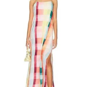 Boamar Rob Long Dress in Sherbet Stripe – Colorful Plaid Maxi Dress Large